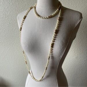Vintage long Strand Pearl Crystal Enamel French Style Necklace Layerable